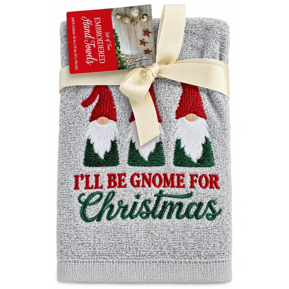 Christmas Gnome Hand Towels Set of 2 Embroidered I'll Be Gnome for Christmas